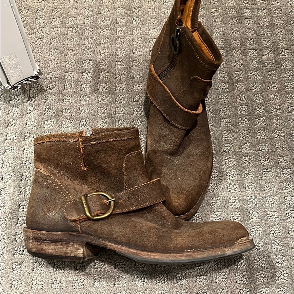 Fiorentini + Baker Brown Suede Ankle Boots with Buckle